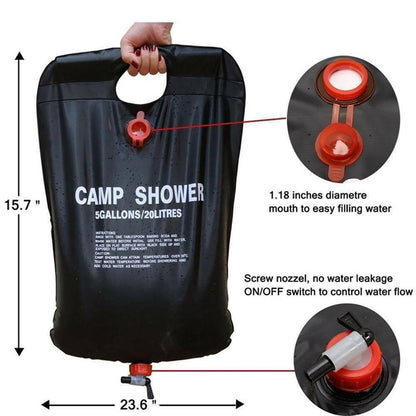 20L Portable  Camping Shower: Compact Solar-Powered Bath Bag